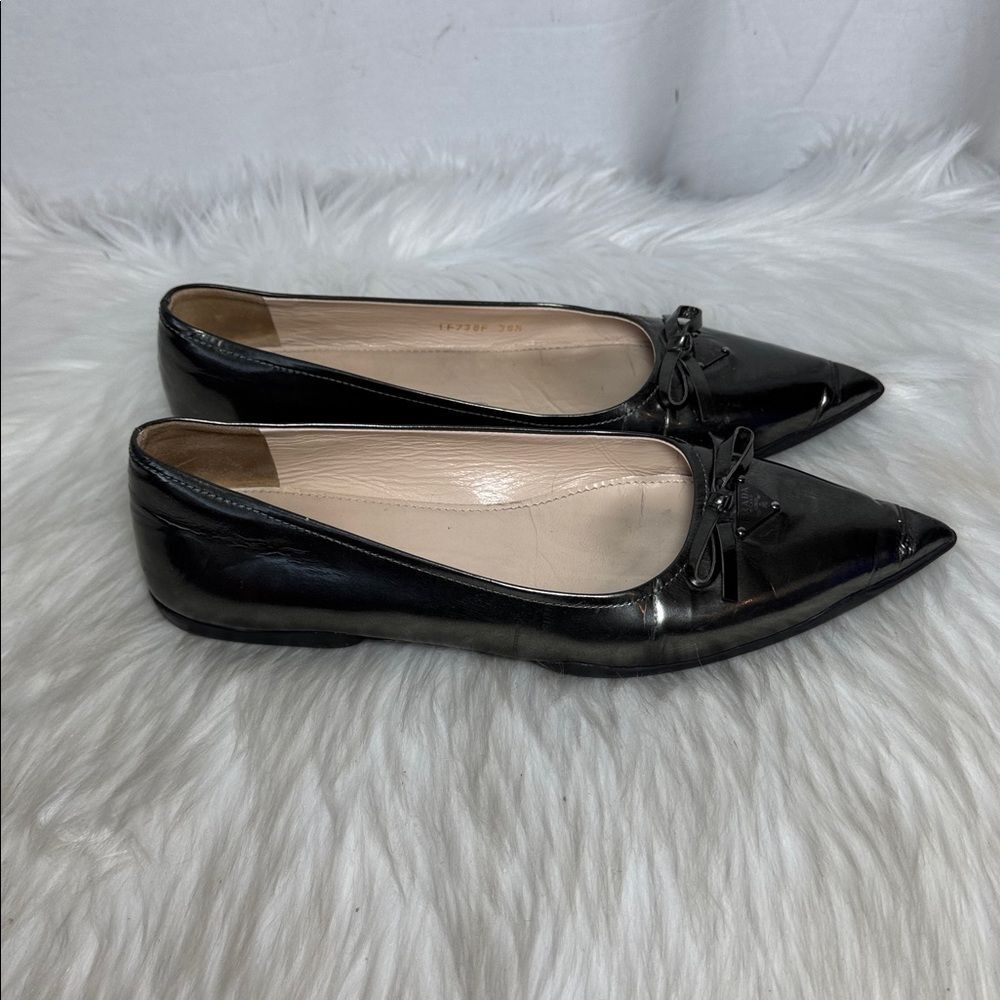 Prada Calzature Vintage Dark Pewter Ballet Patent Leather Flats Sz 38.5/US 8.5 - Picture 4 of 8